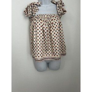 Tularosa NWT Small  Boho Floral Shoulder Tie Cropped Blouse Cream Red Bl…